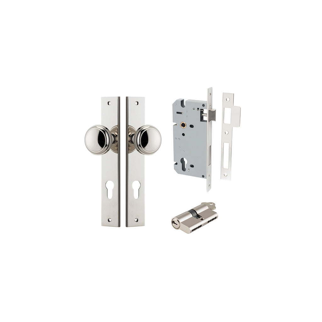 Paddington Knob - Rectangular Backplate Polished Nickel / Entrance / Entrance Kit Dual Function (Key-Key)