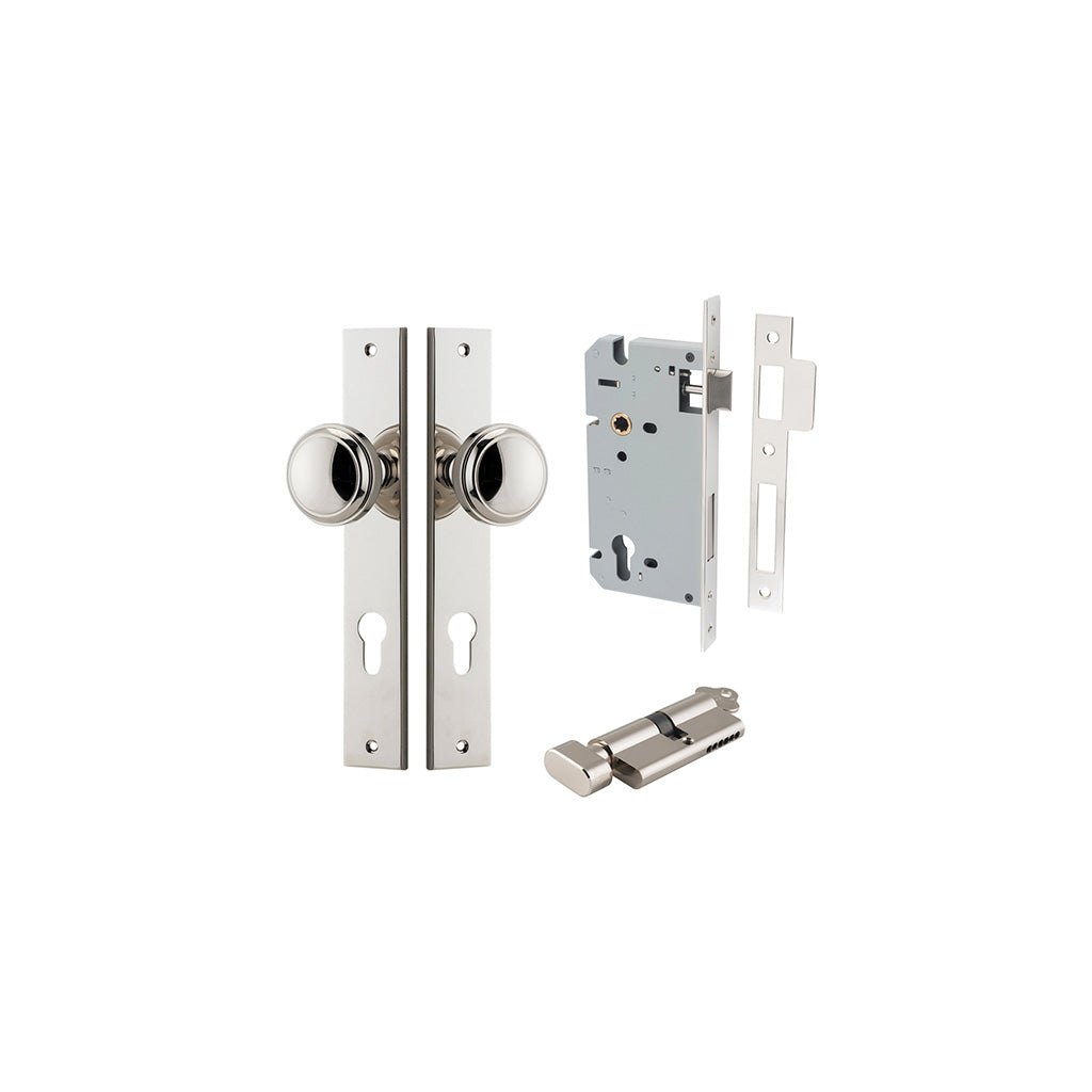 Paddington Knob - Rectangular Backplate Polished Nickel / Entrance / Entrance Kit (Key-Thumb)