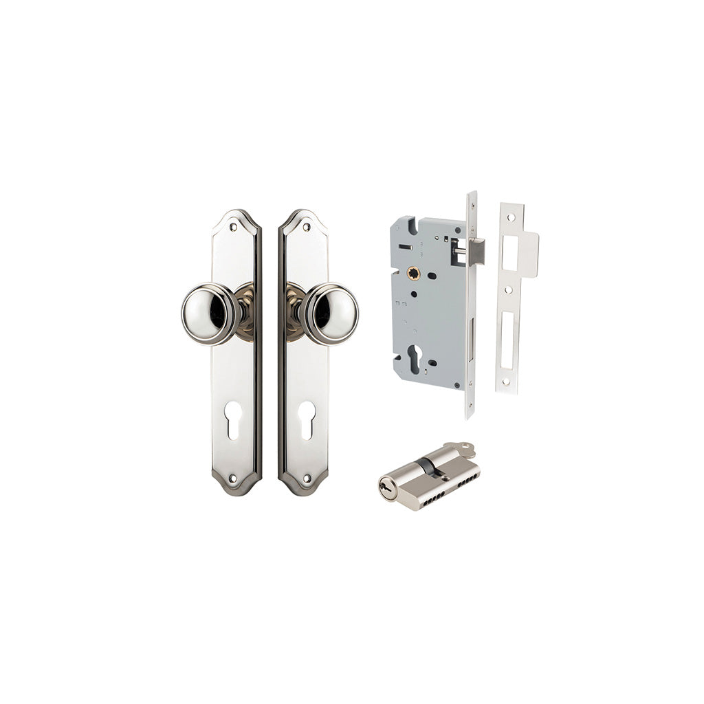 Paddington Knob - Shouldered Backplate Polished Nickel / Entrance / Entrance Kit Dual Function (Key-Key)