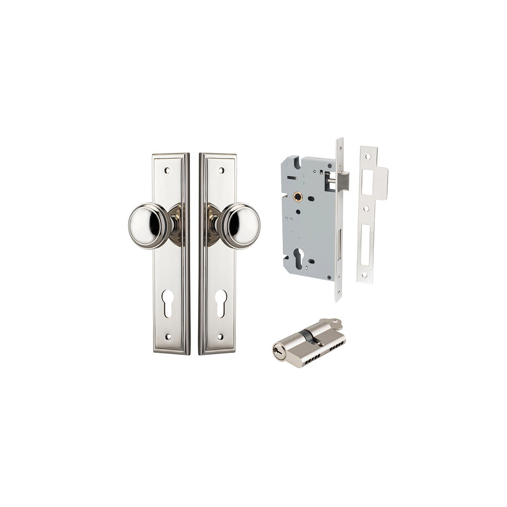 Paddington Knob - Stepped Backplate Polished Nickel / Entrance / Entrance Kit Dual Function (Key-Key)
