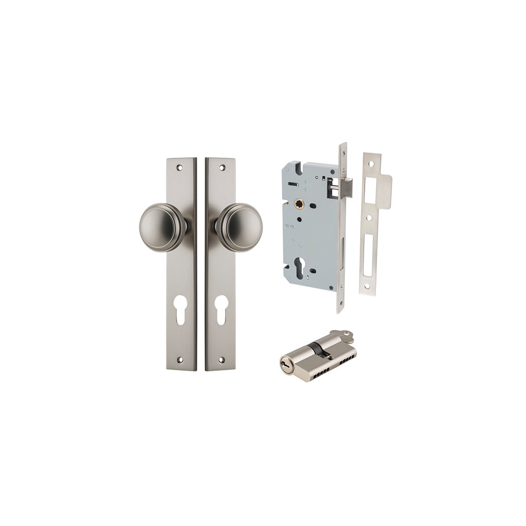 Paddington Knob - Rectangular Backplate Satin Nickel / Entrance / Entrance Kit Dual Function (Key-Key)