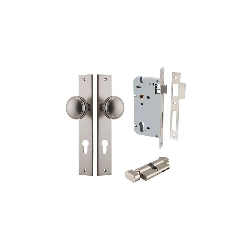 Paddington Knob - Rectangular Backplate Satin Nickel / Entrance / Entrance Kit (Key-Thumb)