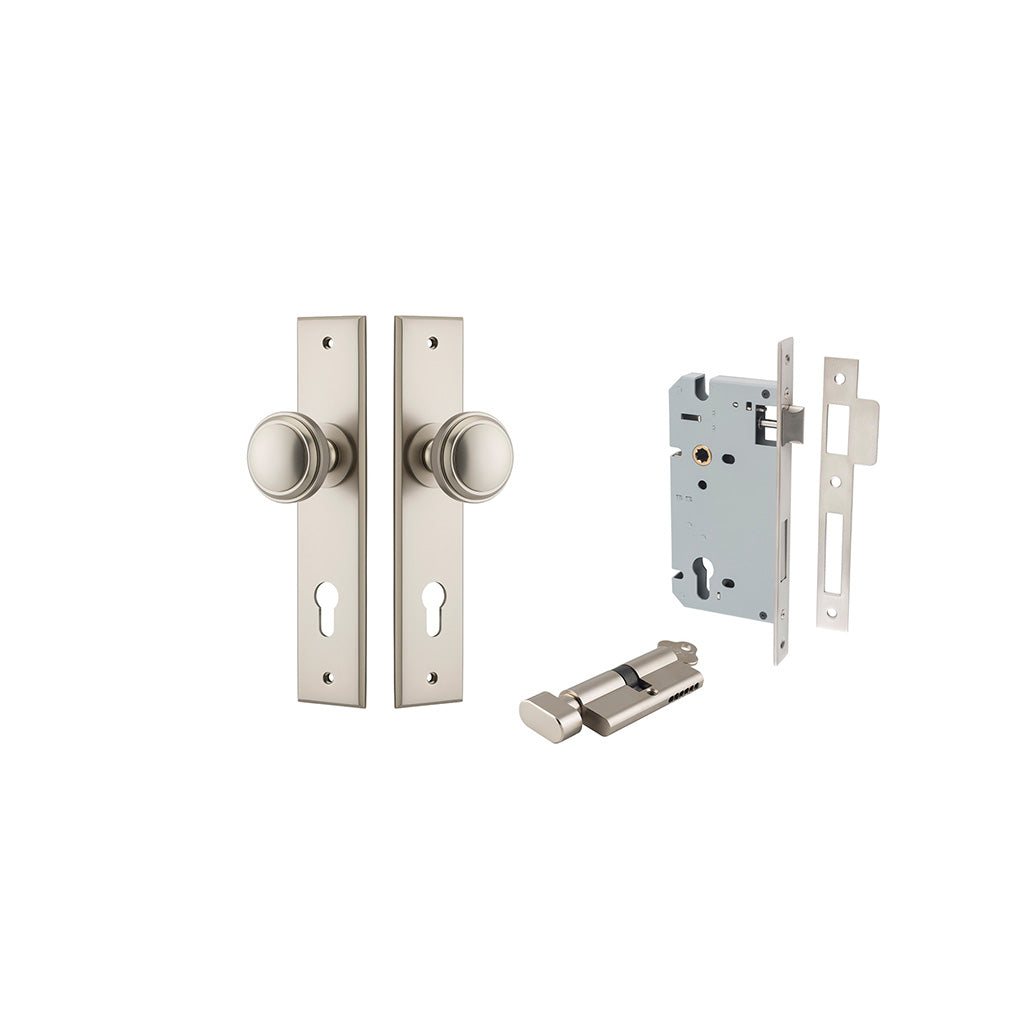 Paddington Knob - Chamfered Backplate Satin Nickel / Entrance / Entrance Kit (Key-Thumb)