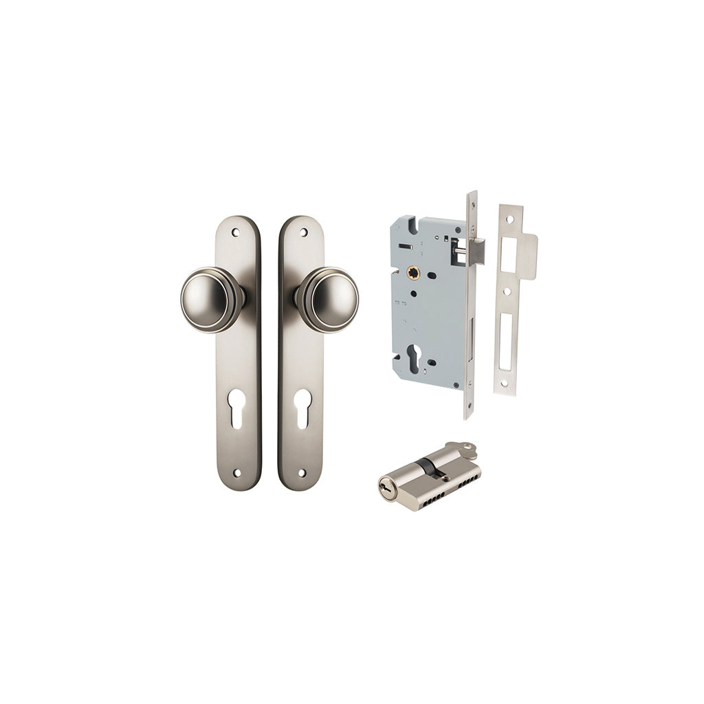Paddington Knob - Oval Backplate Satin Nickel / Entrance / Entrance Kit Dual Function (Key-Key)