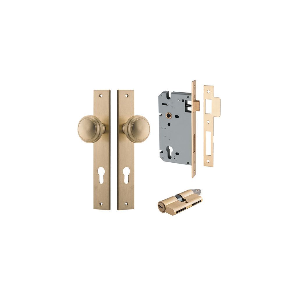 Paddington Knob - Rectangular Backplate Brushed Brass / Entrance / Entrance Kit Dual Function (Key-Key)