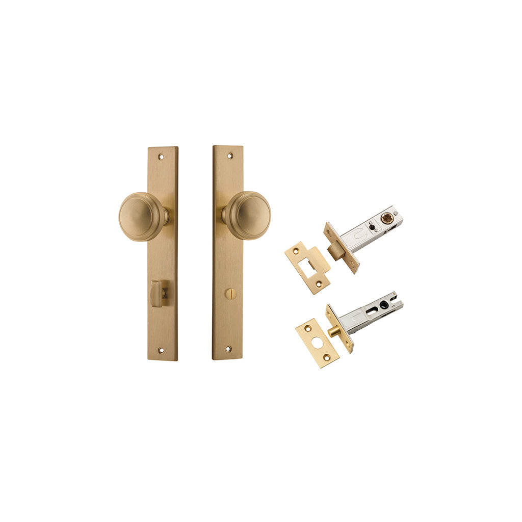 Paddington Knob - Rectangular Backplate Brushed Brass / Privacy / Separate Privacy Kit
