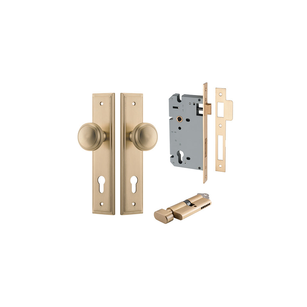 Paddington Knob - Stepped Backplate Brushed Brass / Entrance / Entrance Kit (Key-Thumb)