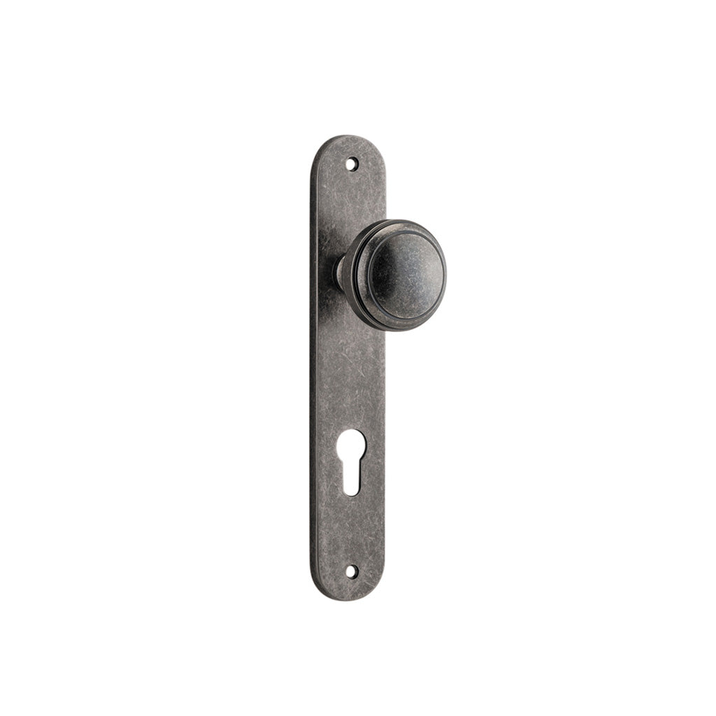 Paddington Knob - Oval Backplate Distressed Nickel / Entrance / Lever Set Only