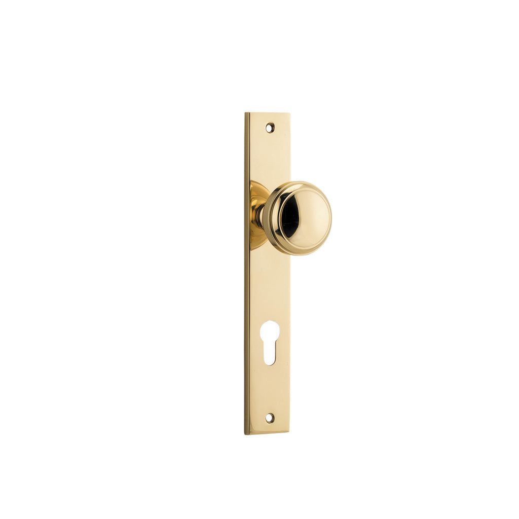 Paddington Knob - Rectangular Backplate Polished Brass / Entrance / Lever Set Only