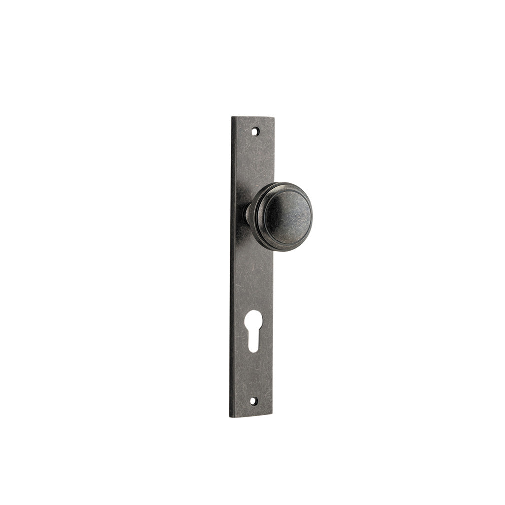 Paddington Knob - Rectangular Backplate Distressed Nickel / Entrance / Lever Set Only
