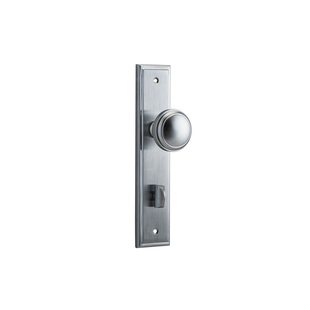 Paddington Knob - Stepped Backplate Brushed Chrome / Privacy / Lever Set Only