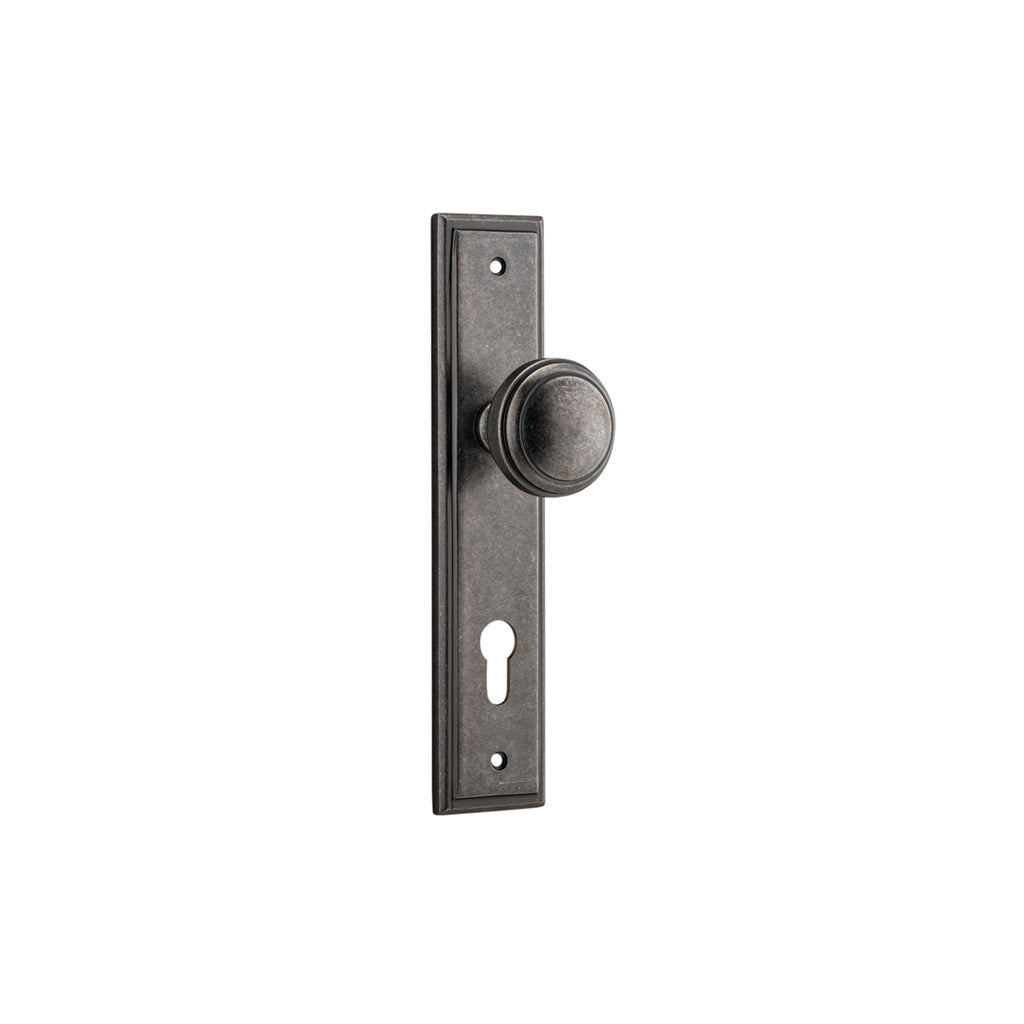 Paddington Knob - Stepped Backplate Distressed Nickel / Entrance / Lever Set Only