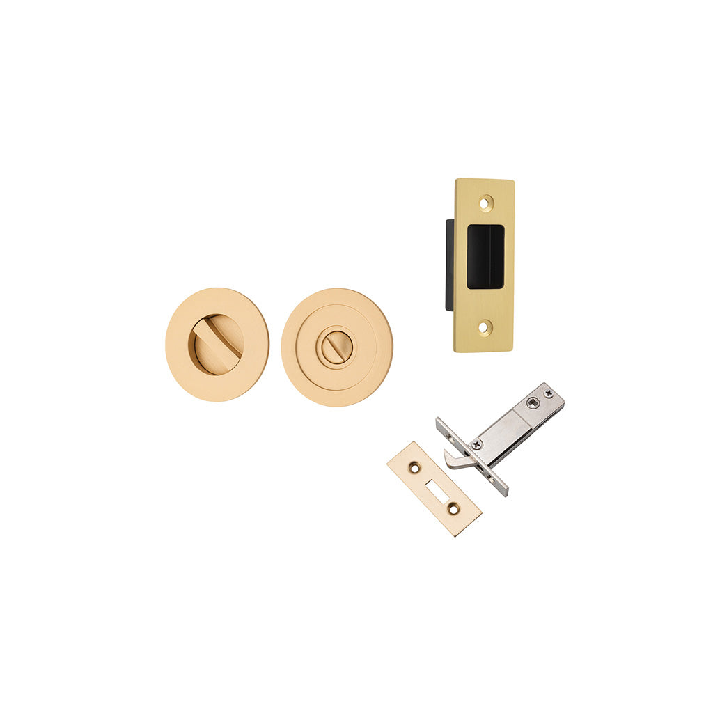 Round Sliding Door Pull Brushed Brass / Privacy