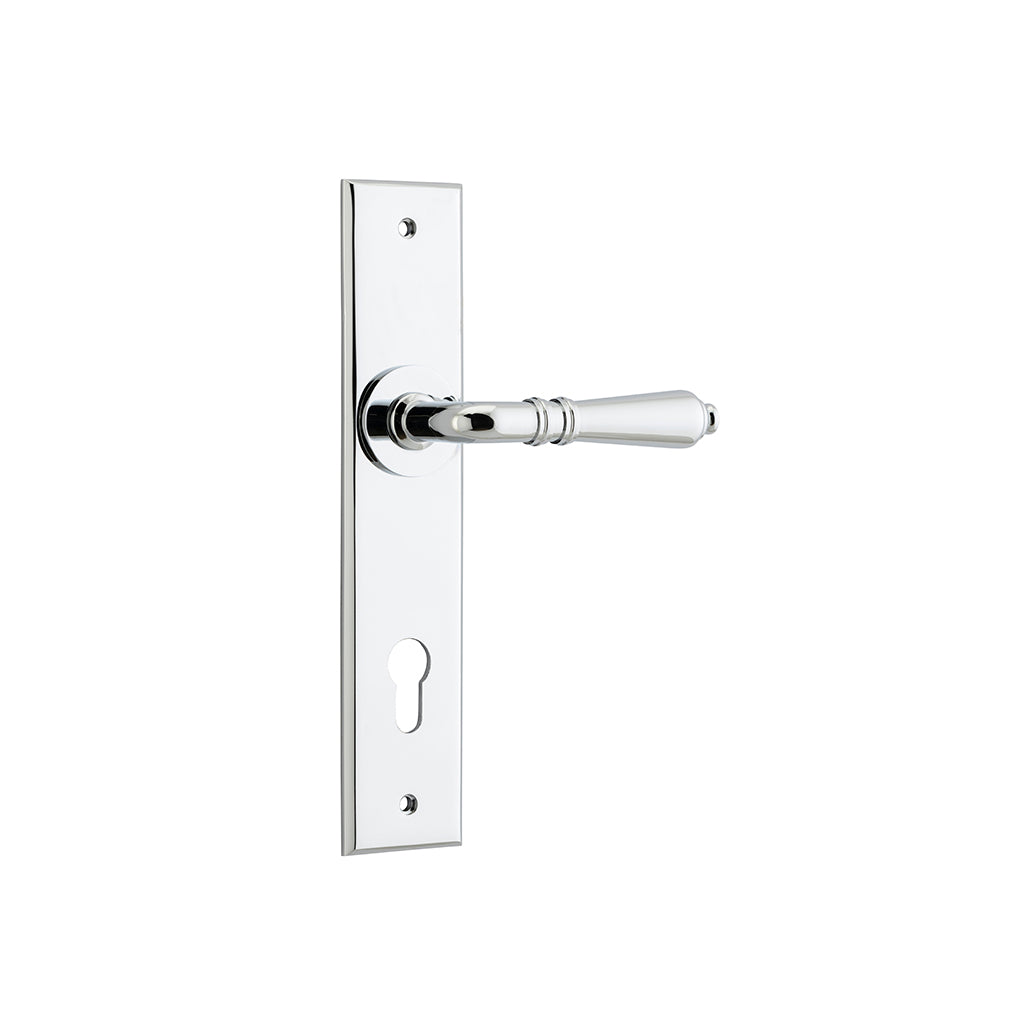 Sarlat Lever - Chamfered Backplate Polished Chrome / Entrance / Lever Set Only