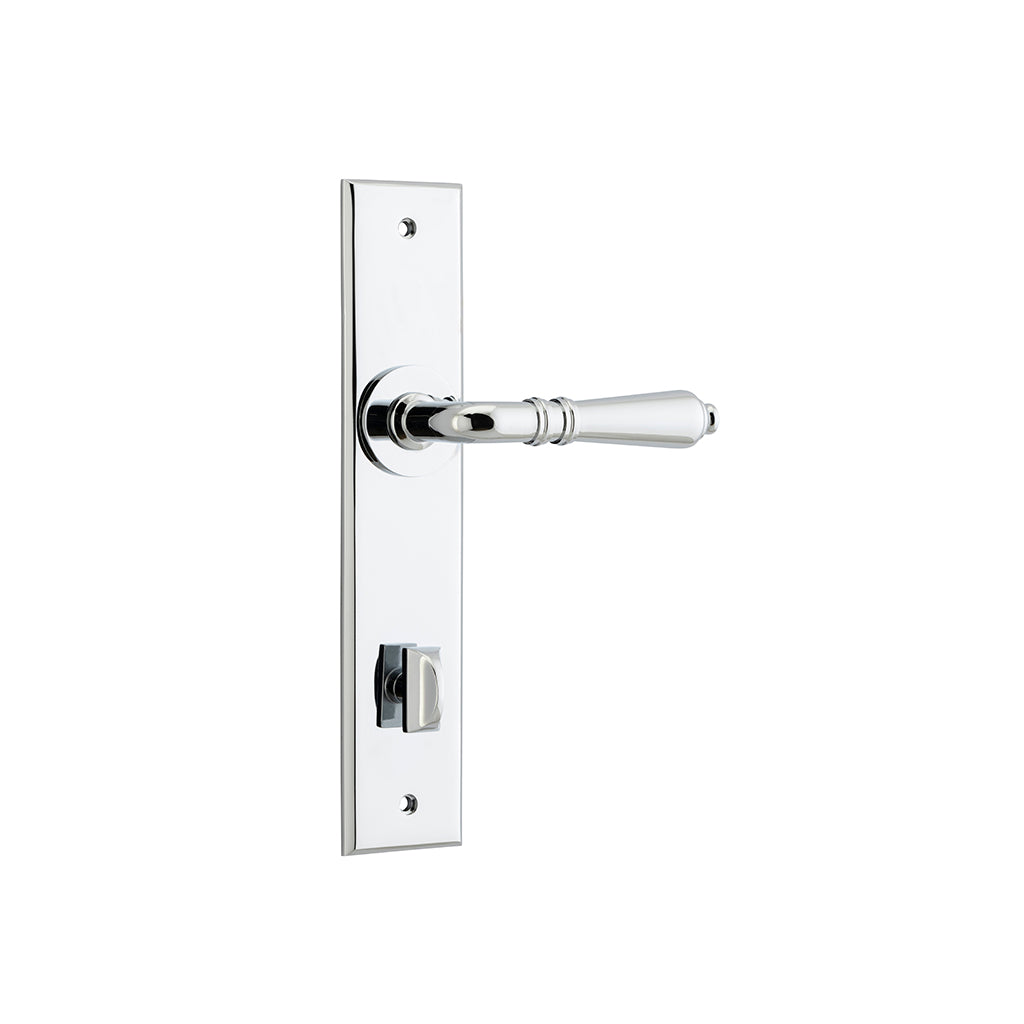 Sarlat Lever - Chamfered Backplate Polished Chrome / Privacy / Lever Set Only