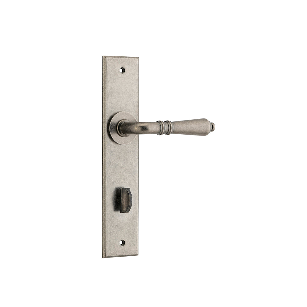 Sarlat Lever - Chamfered Backplate Distressed Nickel / Privacy / Lever Set Only