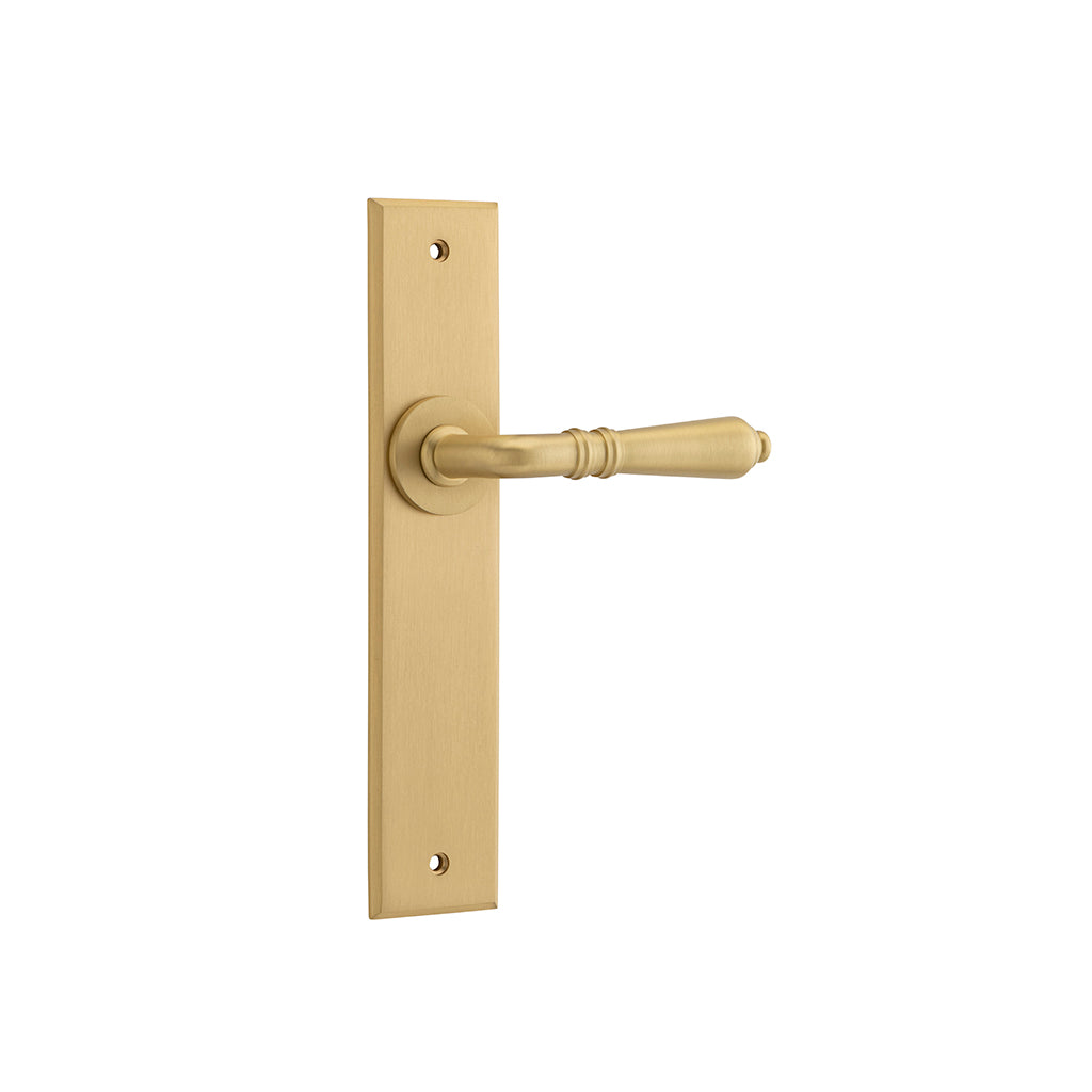 Sarlat Lever - Chamfered Backplate Brushed Brass / Passage / Lever Set Only