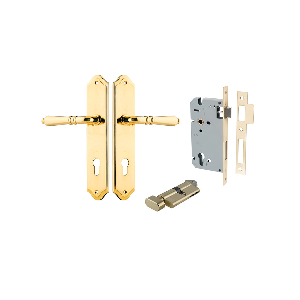 Sarlat Lever - Shouldered Backplate Polished Brass / Entrance / Entrance Kit (Key-Thumb)