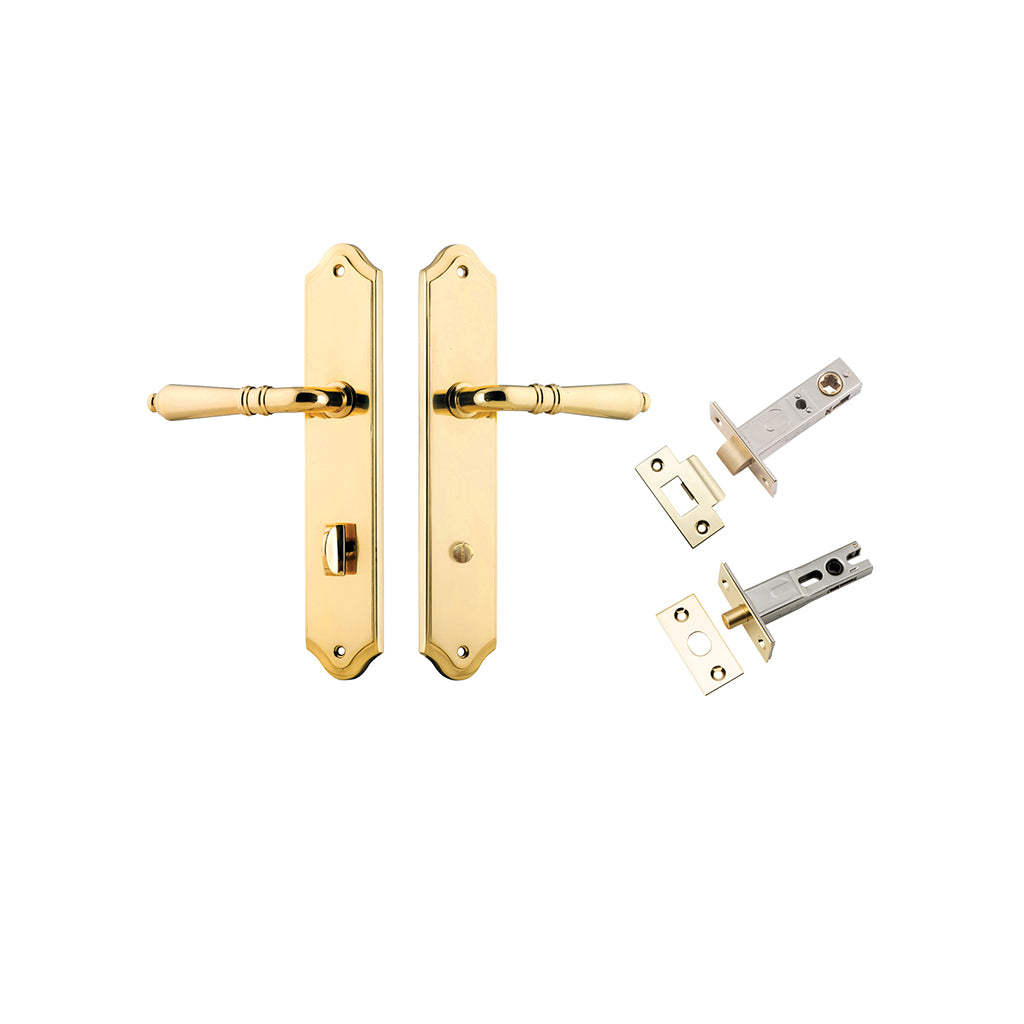 Sarlat Lever - Shouldered Backplate Polished Brass / Privacy / Separate Privacy Kit