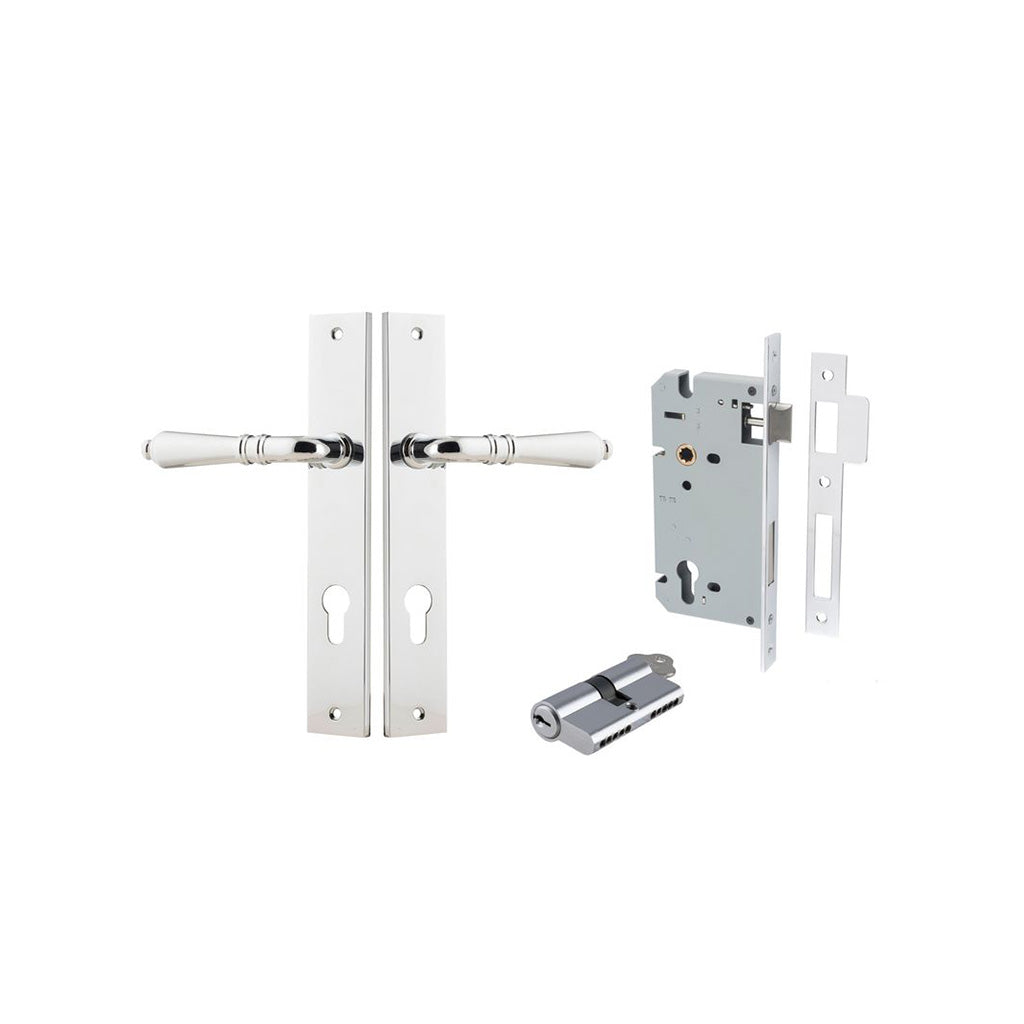 Sarlat Lever - Rectangular Backplate Polished Chrome / Entrance / Entrance Kit Dual Function (Key-Key)