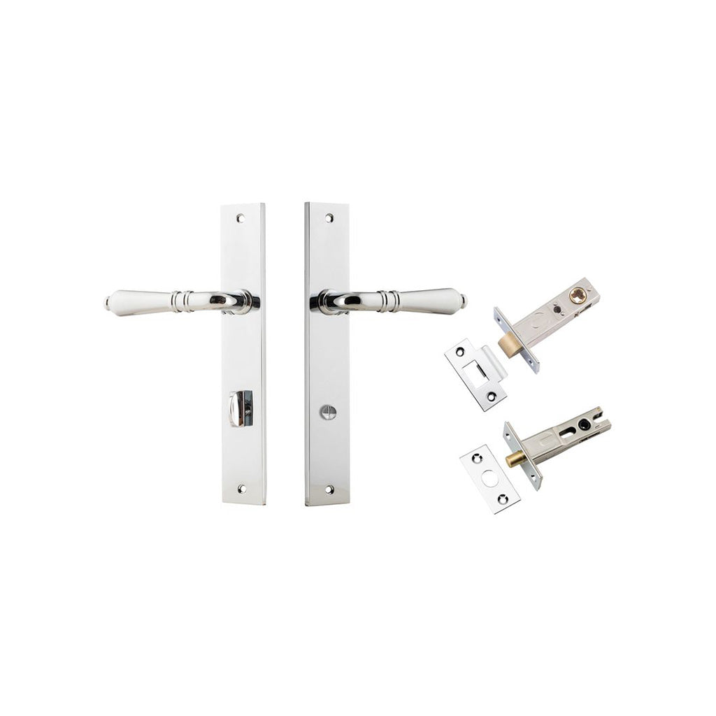 Sarlat Lever - Rectangular Backplate Polished Chrome / Privacy / Separate Privacy Kit