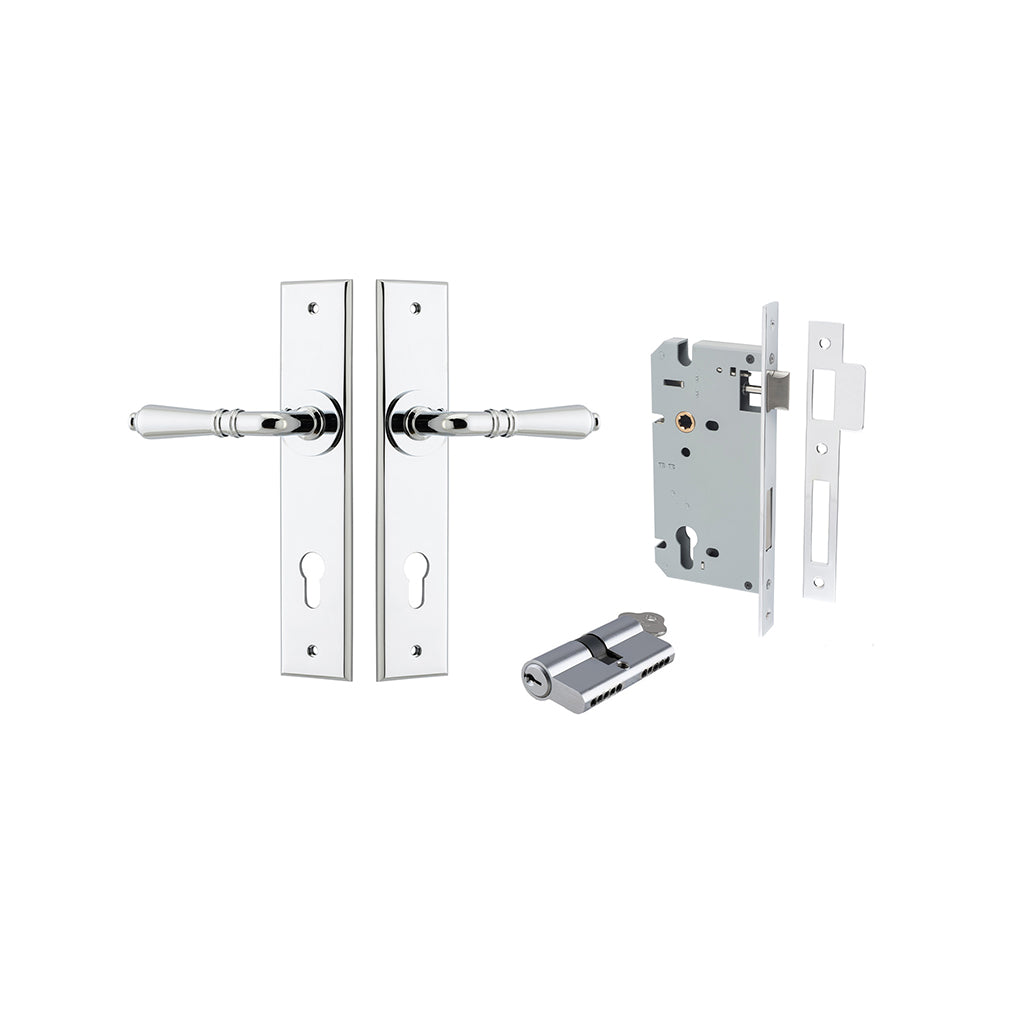Sarlat Lever - Chamfered Backplate Polished Chrome / Entrance / Entrance Kit Dual Function (Key-Key)