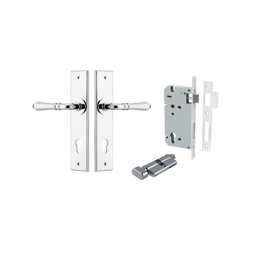 Sarlat Lever - Chamfered Backplate Polished Chrome / Entrance / Entrance Kit (Key-Thumb)