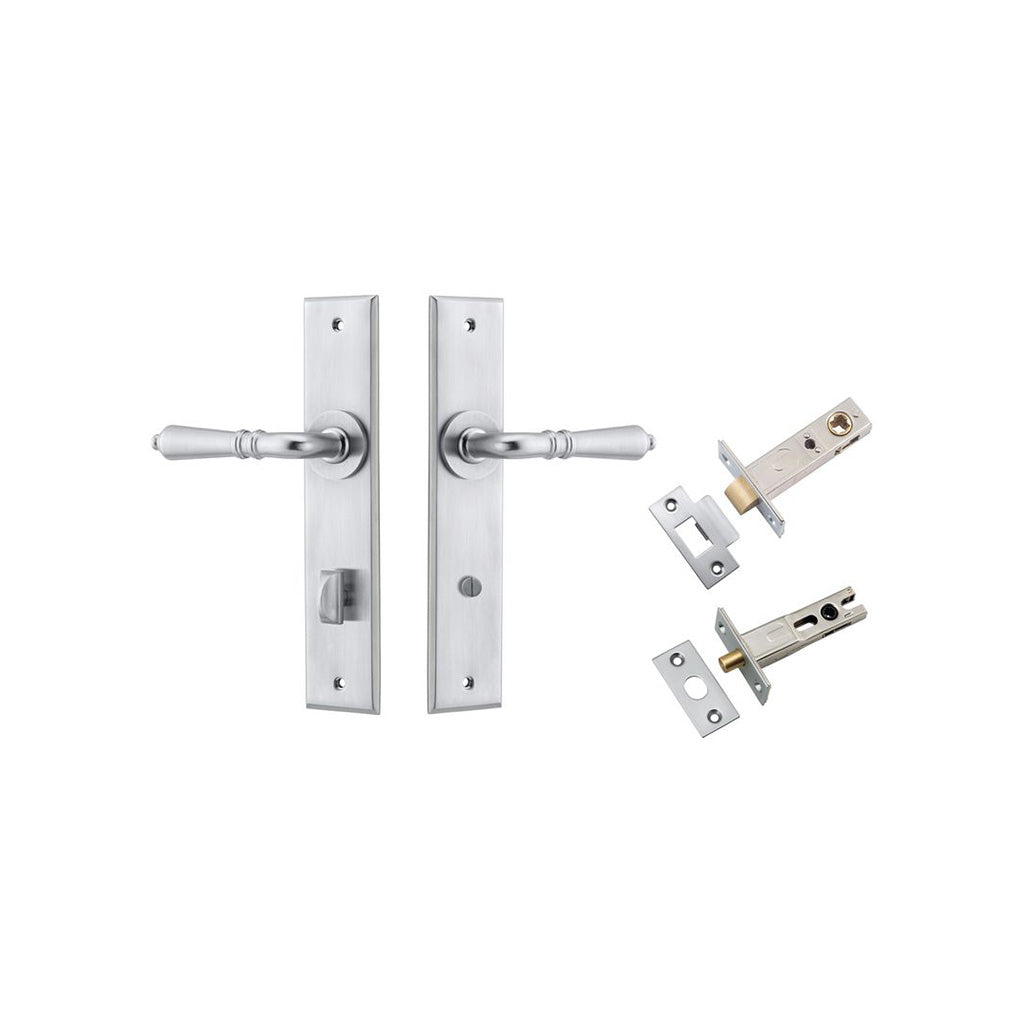 Sarlat Lever - Chamfered Backplate Brushed Chrome / Privacy / Separate Privacy Kit