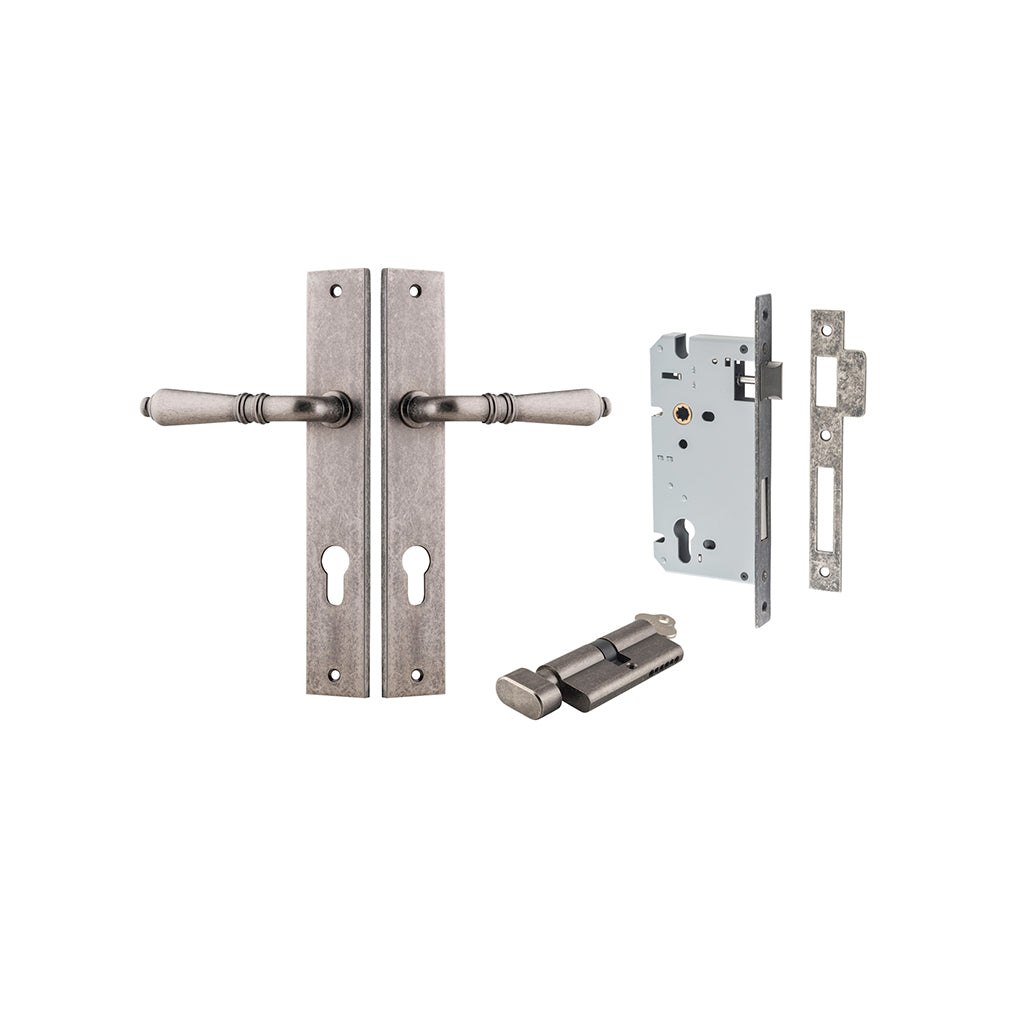 Sarlat Lever - Rectangular Backplate Distressed Nickel / Entrance / Entrance Kit (Key-Thumb)