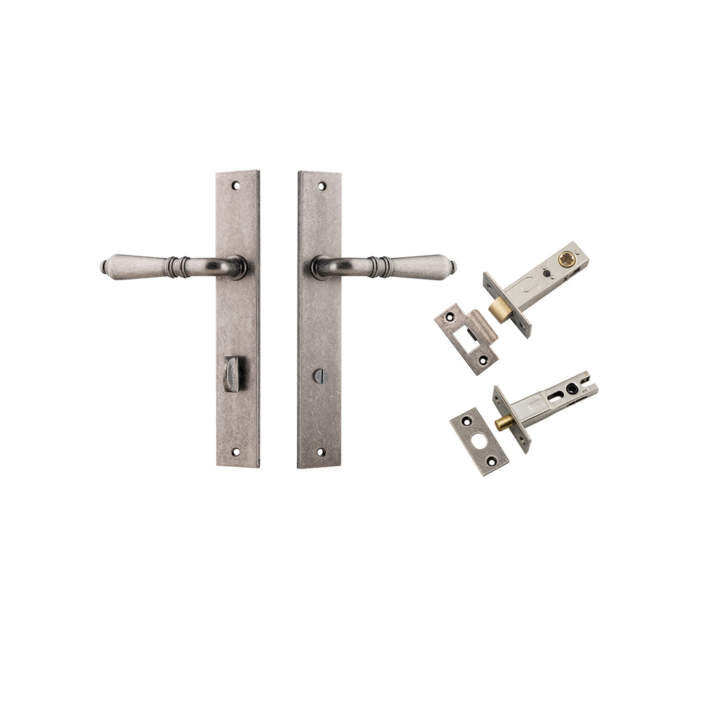 Sarlat Lever - Rectangular Backplate Distressed Nickel / Privacy / Separate Privacy Kit