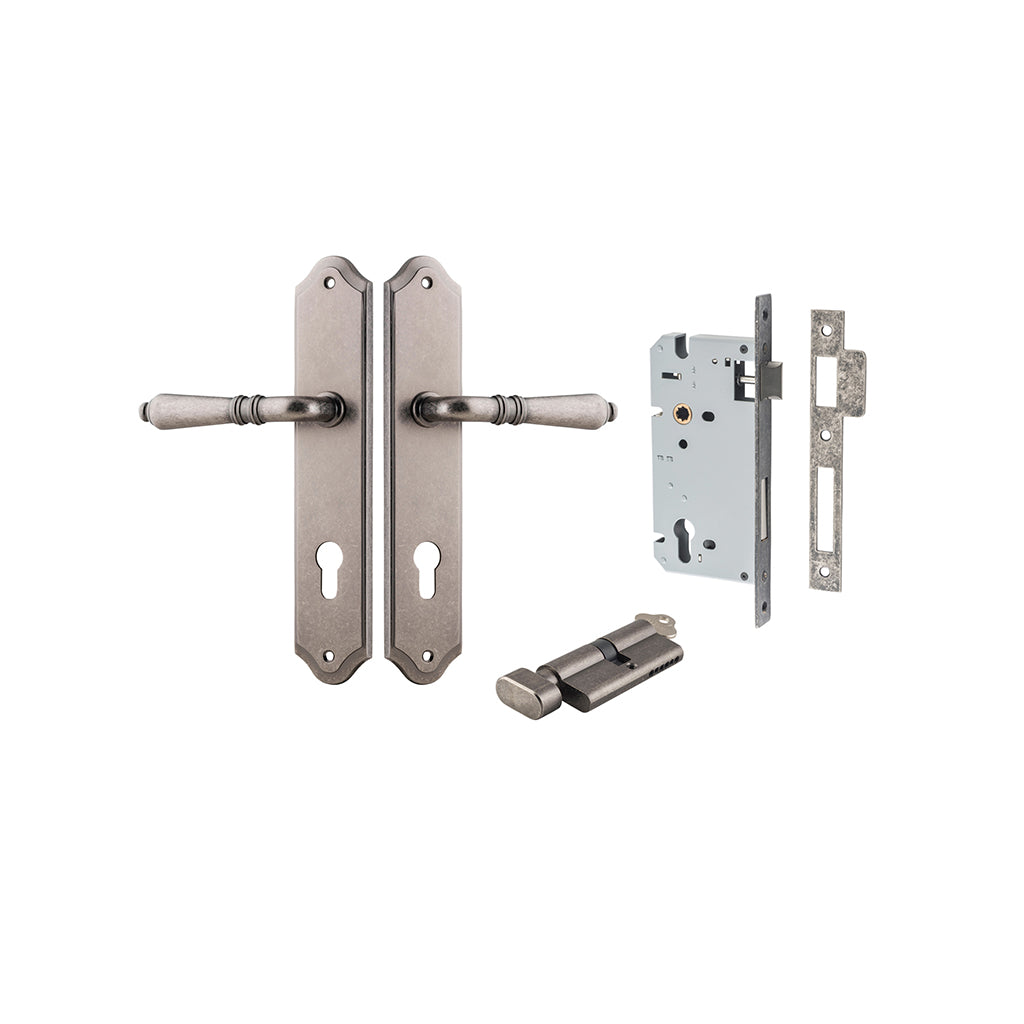 Sarlat Lever - Shouldered Backplate Distressed Nickel / Entrance / Entrance Kit (Key-Thumb)