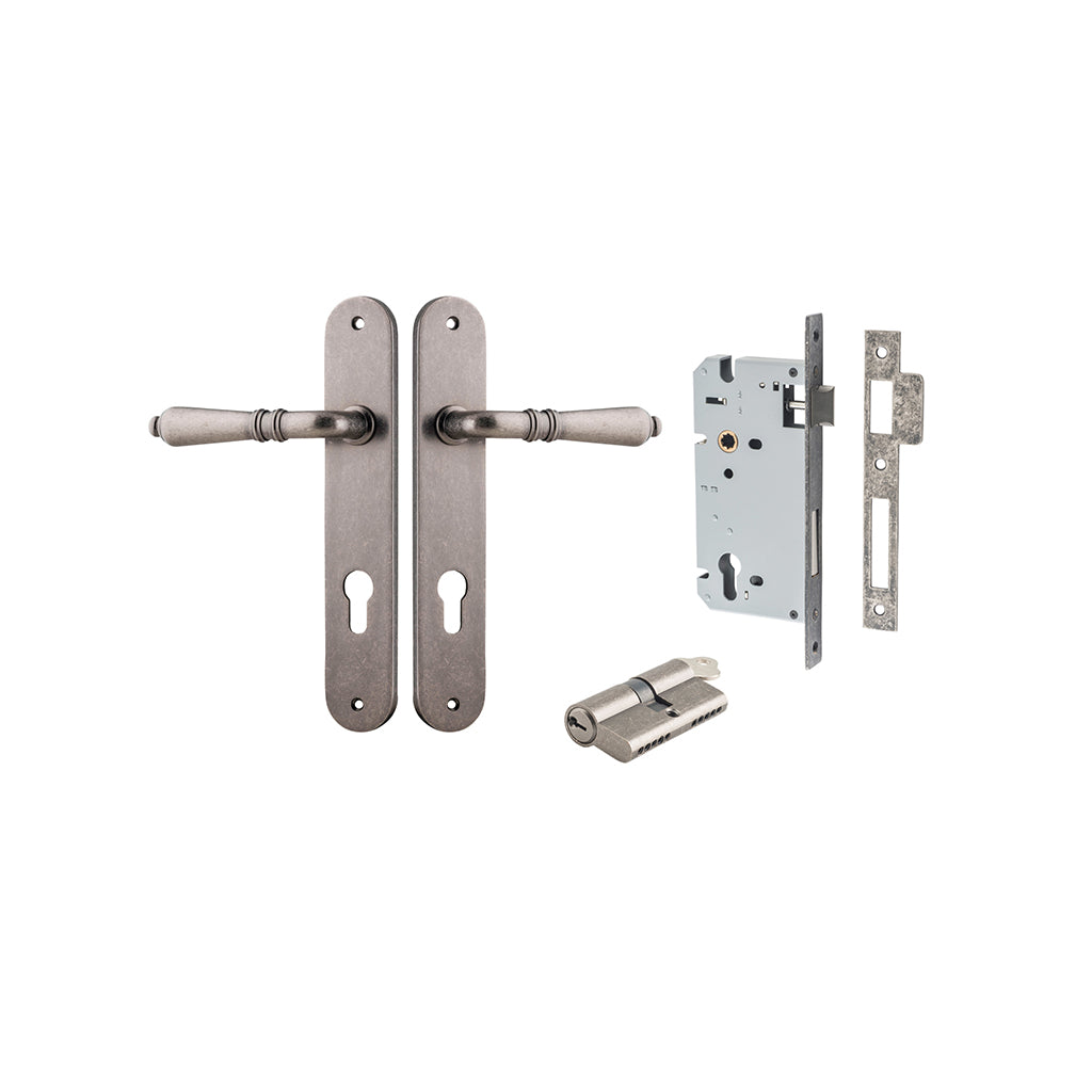 Sarlat Lever - Oval Backplate Distressed Nickel / Entrance / Entrance Kit Dual Function (Key-Key)