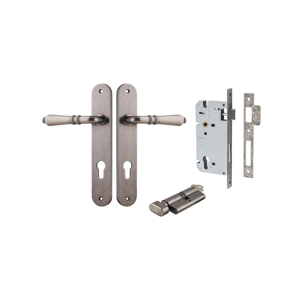 Sarlat Lever - Oval Backplate Distressed Nickel / Entrance / Entrance Kit (Key-Thumb)