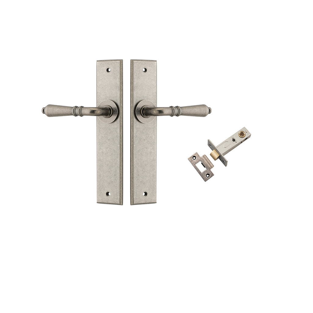 Sarlat Lever - Chamfered Backplate Distressed Nickel / Passage / Passage Kit