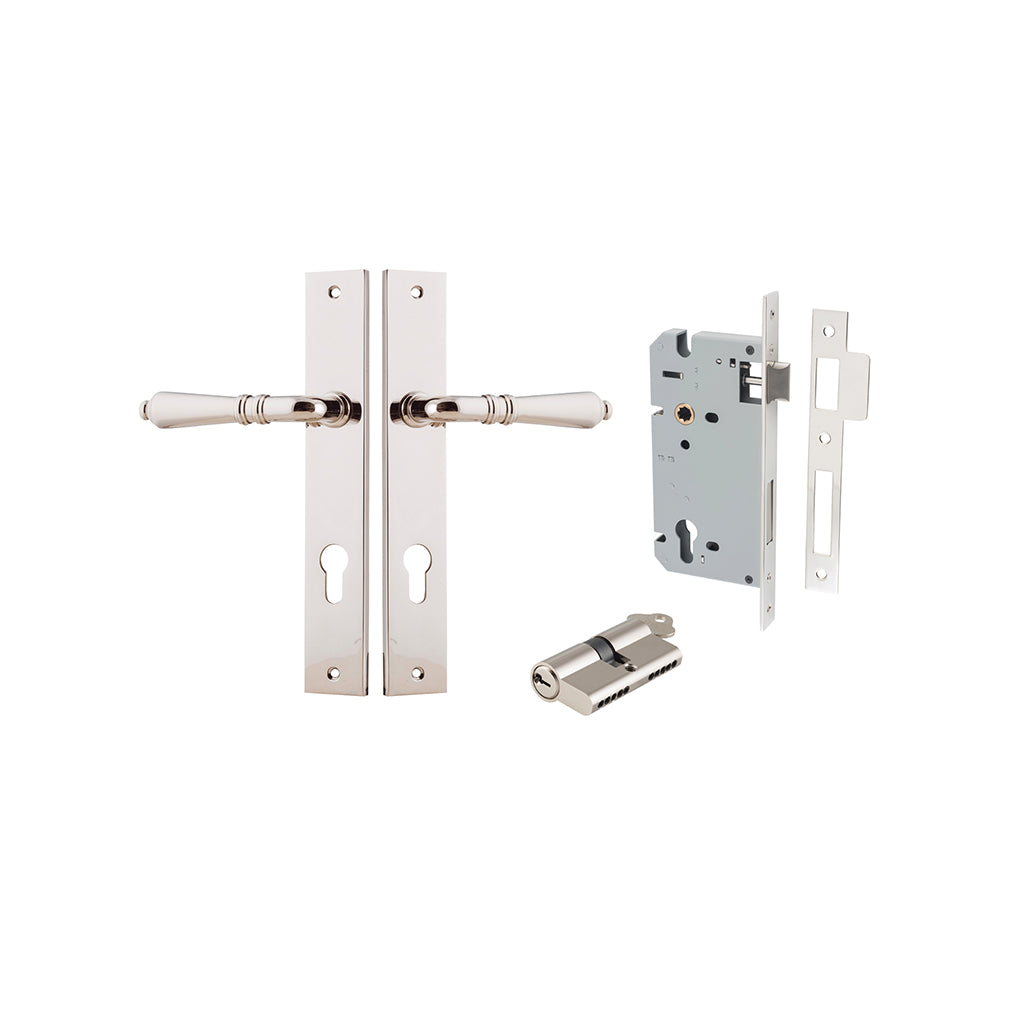 Sarlat Lever - Rectangular Backplate Polished Nickel / Entrance / Entrance Kit Dual Function (Key-Key)