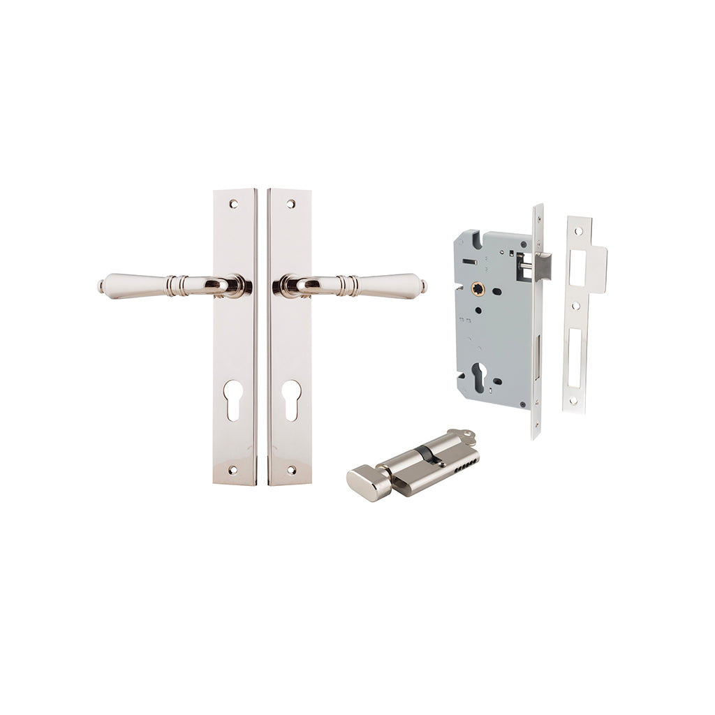 Sarlat Lever - Rectangular Backplate Polished Nickel / Entrance / Entrance Kit (Key-Thumb)