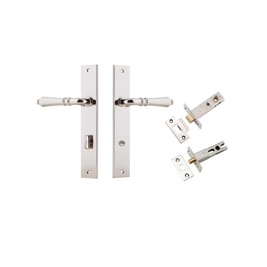 Sarlat Lever - Rectangular Backplate Polished Nickel / Privacy / Separate Privacy Kit