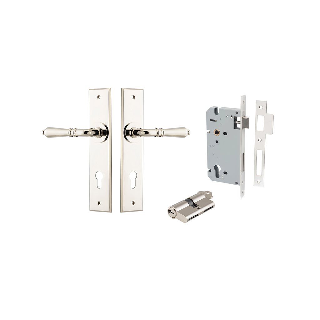 Sarlat Lever - Chamfered Backplate Polished Nickel / Entrance / Entrance Kit Dual Function (Key-Key)