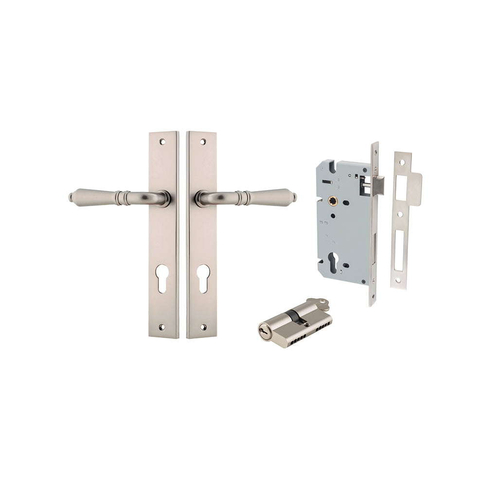 Sarlat Lever - Rectangular Backplate Satin Nickel / Entrance / Entrance Kit Dual Function (Key-Key)