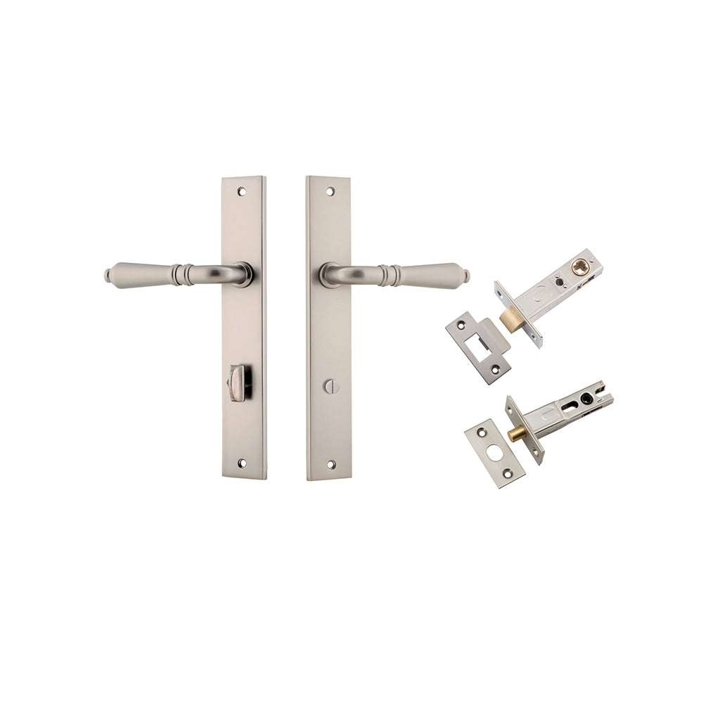 Sarlat Lever - Rectangular Backplate Satin Nickel / Privacy / Separate Privacy Kit