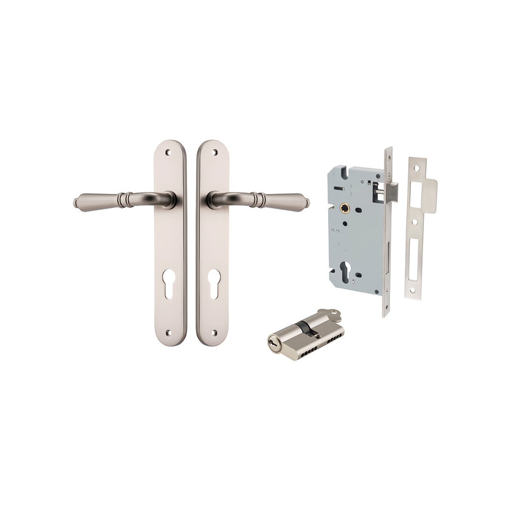 Sarlat Lever - Oval Backplate Satin Nickel / Entrance / Entrance Kit Dual Function (Key-Key)