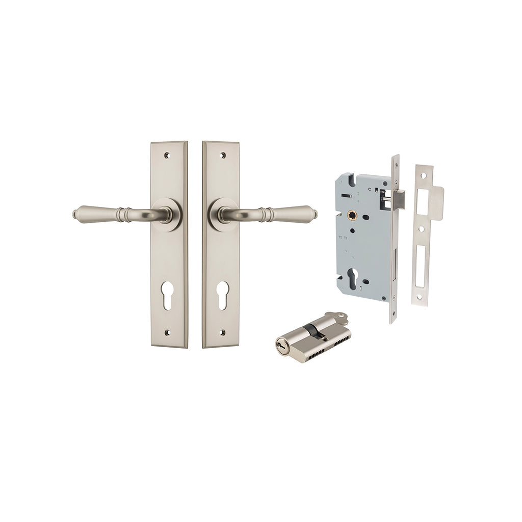 Sarlat Lever - Chamfered Backplate Satin Nickel / Entrance / Entrance Kit Dual Function (Key-Key)