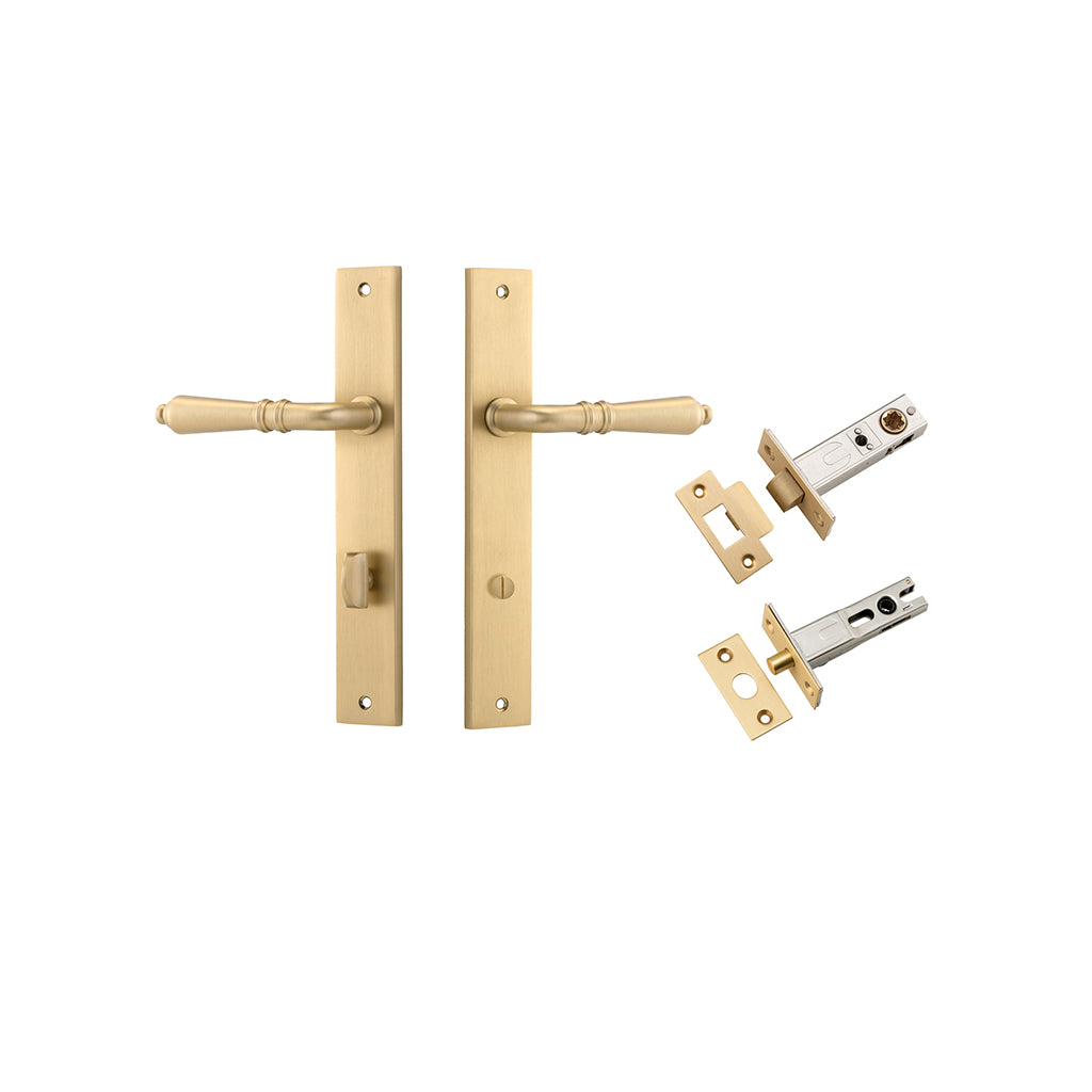 Sarlat Lever - Rectangular Backplate Brushed Brass / Privacy / Separate Privacy Kit