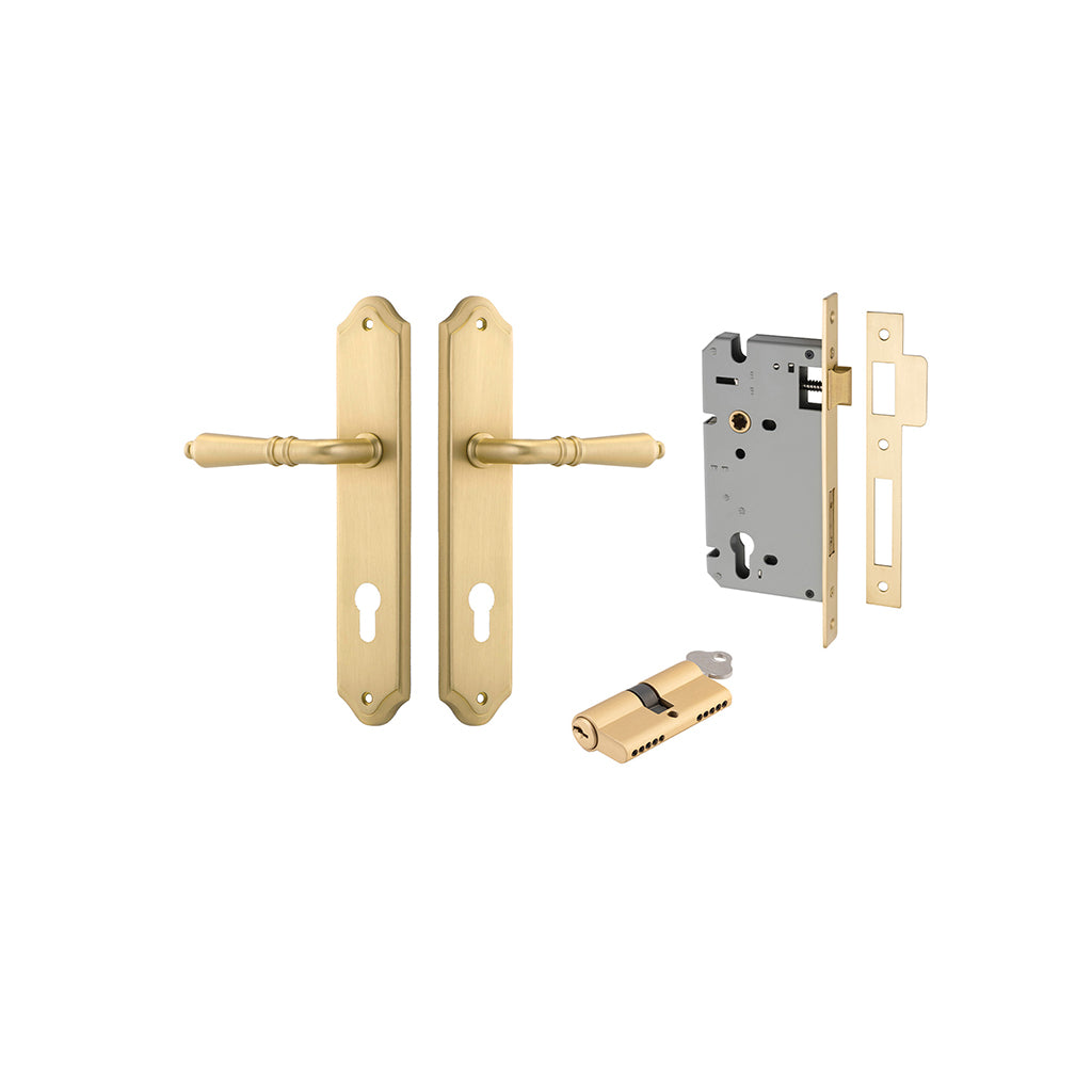 Sarlat Lever - Shouldered Backplate Brushed Gold PVD / Entrance / Entrance Kit Dual Function (Key-Key)