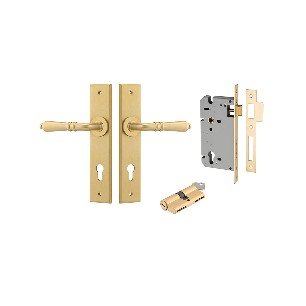 Sarlat Lever - Chamfered Backplate Brushed Gold PVD / Entrance / Entrance Kit Dual Function (Key-Key)