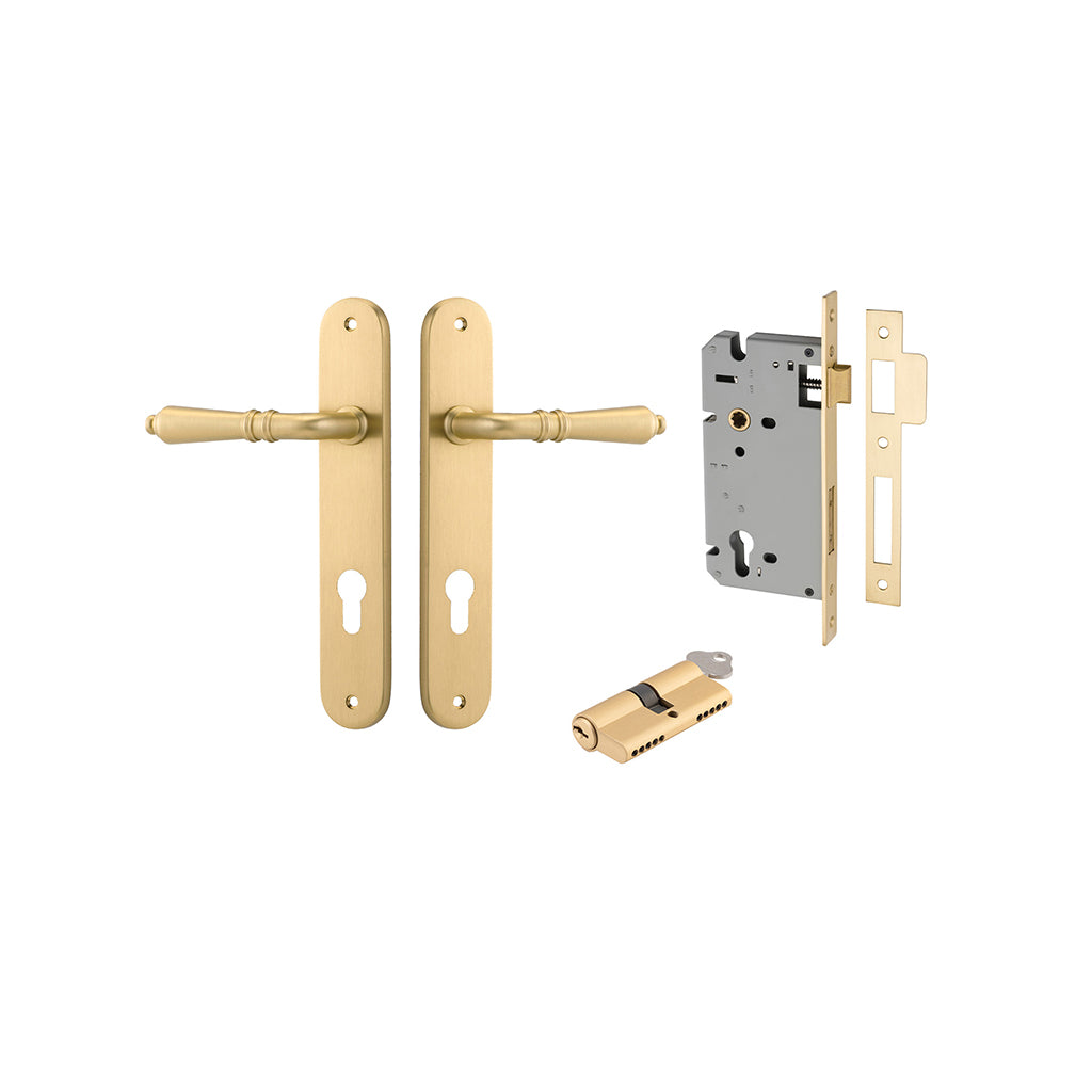 Sarlat Lever - Oval Backplate Brushed Gold PVD / Entrance / Entrance Kit Dual Function (Key-Key)