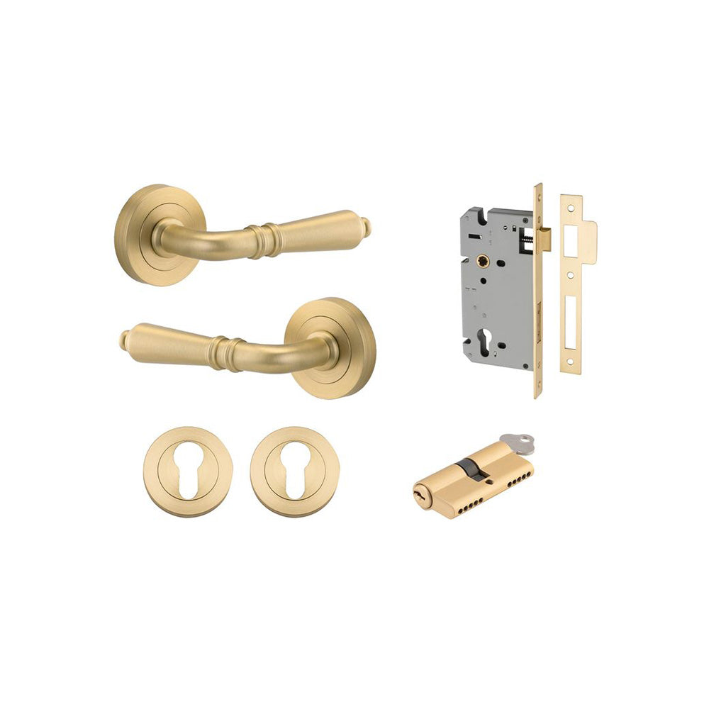 Sarlat Lever - Round Rose Brushed Gold PVD / Entrance / Entrance Kit Dual Function (Key-Key)