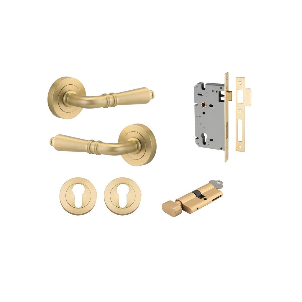 Sarlat Lever - Round Rose Brushed Gold PVD / Entrance / Entrance Kit (Key-Thumb)