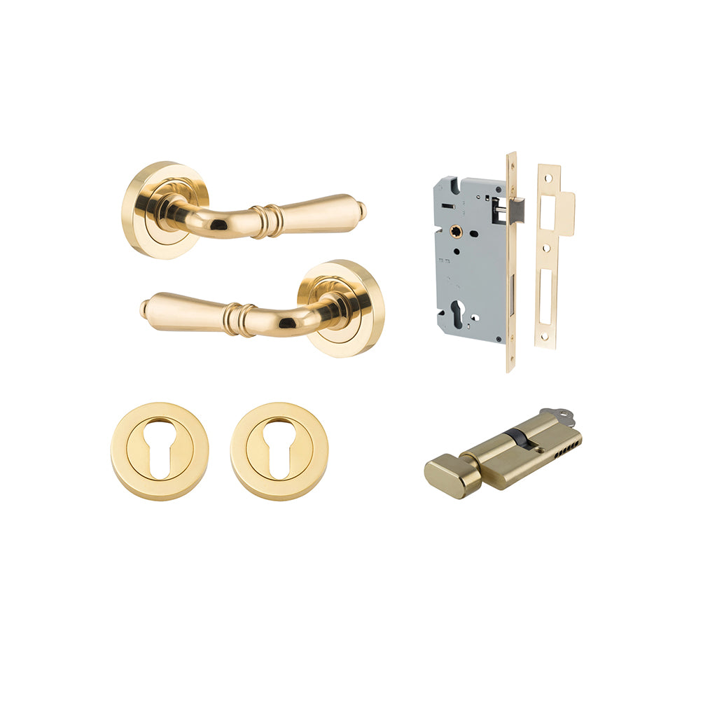 Sarlat Lever - Round Rose Polished Brass / Entrance / Entrance Kit (Key-Thumb)