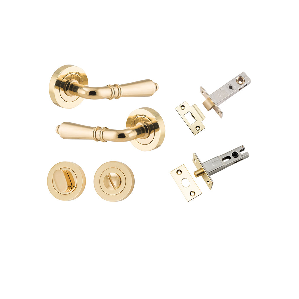 Sarlat Lever - Round Rose Polished Brass / Privacy / Separate Privacy Kit